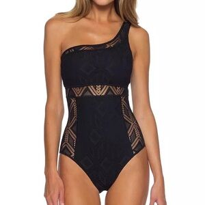 New Becca Adeline Asymmetrical Swimsuit small black